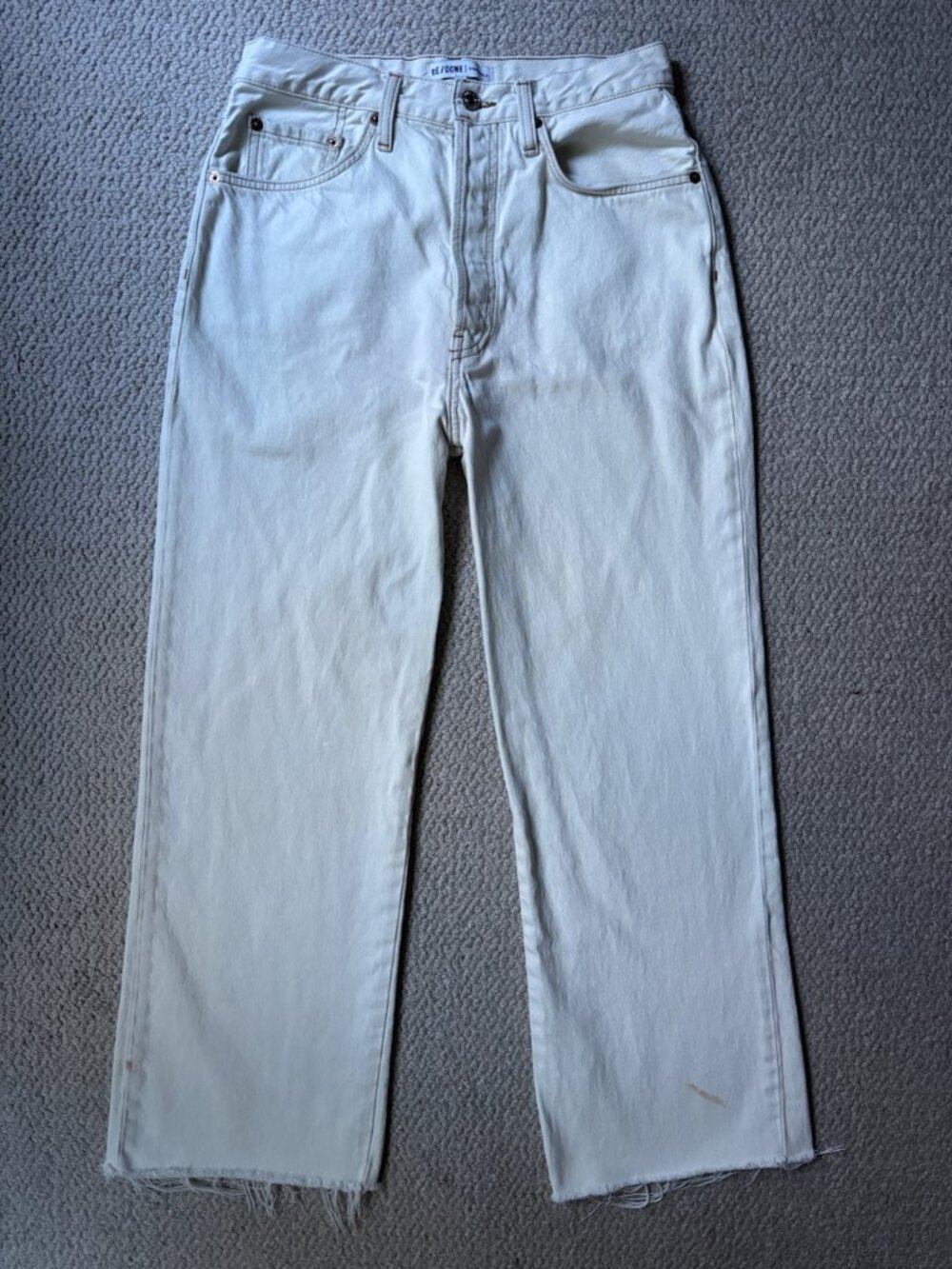RE/DONE Originals Cream Raw-Hem Jeans, size 29